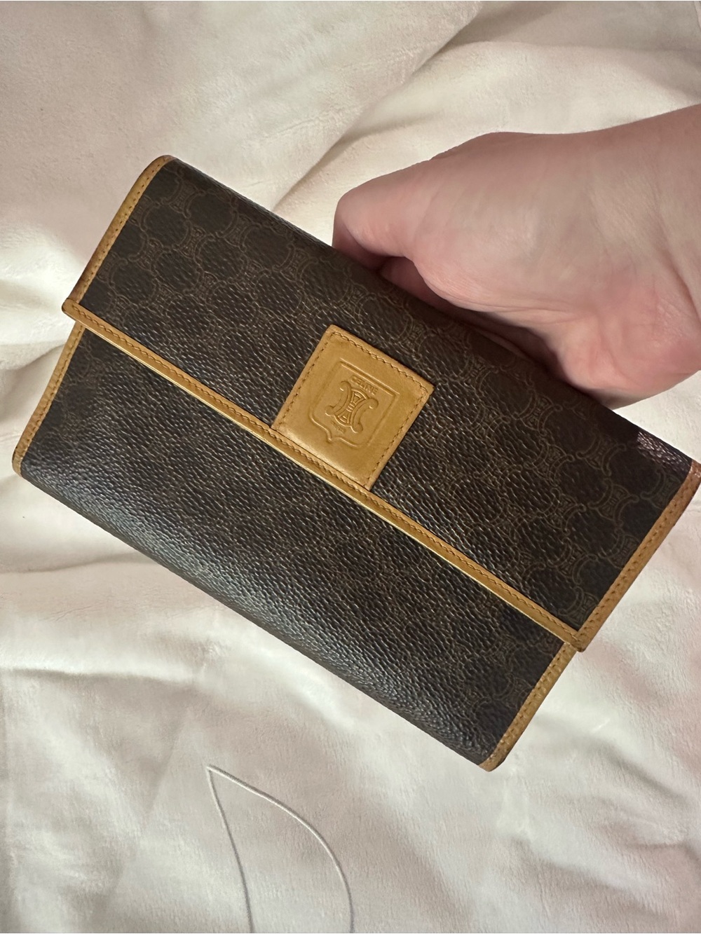 Vintage Celine Camel Leather Snap-Top Wallet with Gold Accent